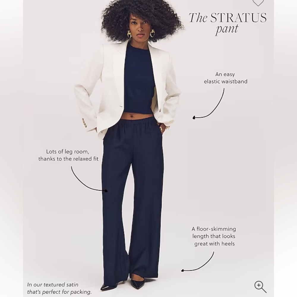 NWT J Crew Flowy, Lightweight White Cream Stratus Pant in Satin - Picture 3 of 8